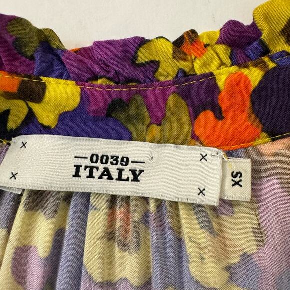 0039 Italy Button-Down Shift Shirt Dress Floral Purple Yellow XS Oversized - Picture 9 of 10